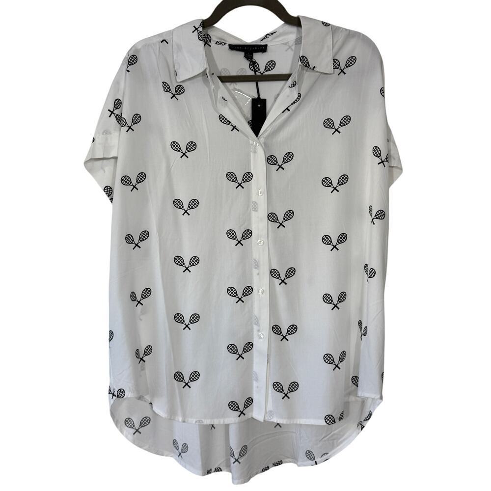 Jane + Delangfy Pickleball Tennis Rackets Button Up Short Sleeve | NWT￼